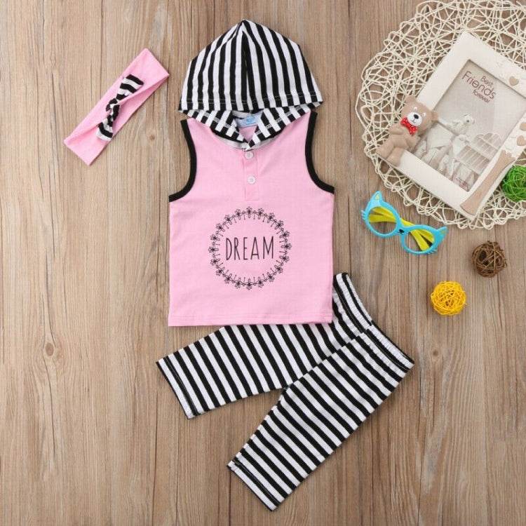Toddler Kids Baby Girl 1T-6T Hoodie Top Pants Striped Leggings Headband Outfit Clothes - Mubimart