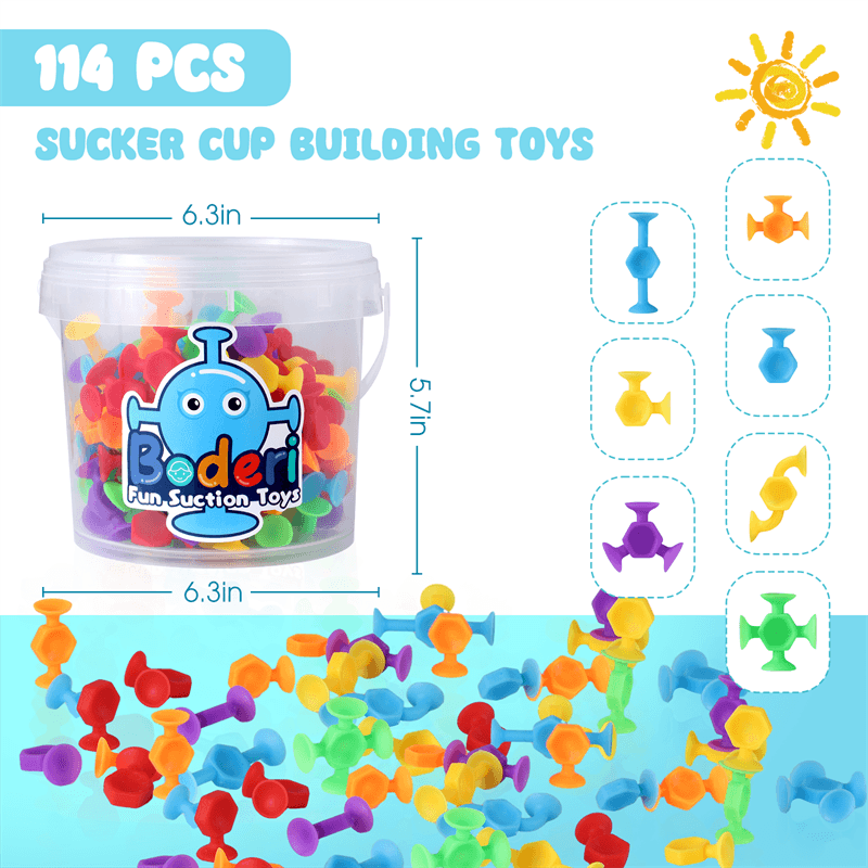 Toys For Kids Ages 4-8 Boys 114 PCS Suction Toys Sensory Boys Girls Stress Release Toys Bath Toys Travel Toys Suction Cup Toys Silicone - Mubimart