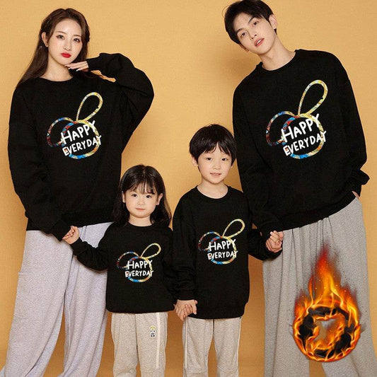 Trend Parent-child Outfit A Family Of Three Mother-daughter Outfit Plus Velvet Thickened Foreign Style Child Hoodie - Mubimart