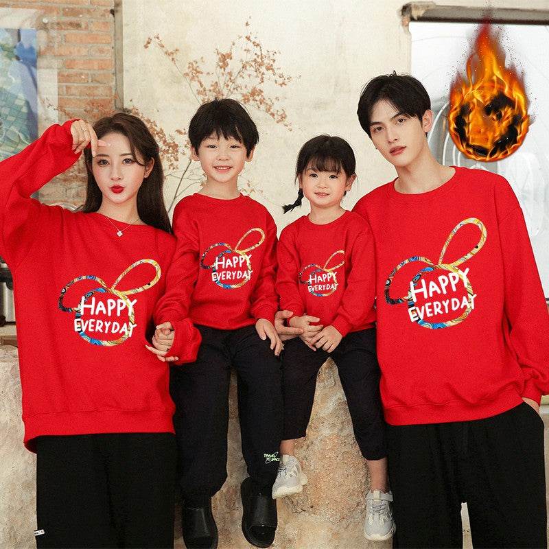Trend Parent-child Outfit A Family Of Three Mother-daughter Outfit Plus Velvet Thickened Foreign Style Child Hoodie - Mubimart