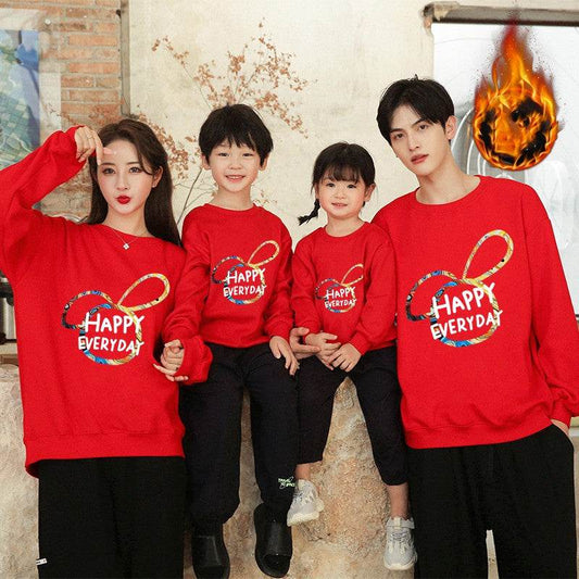 Trend Parent-child Outfit A Family Of Three Mother-daughter Outfit Plus Velvet Thickened Foreign Style Child Hoodie - Mubimart