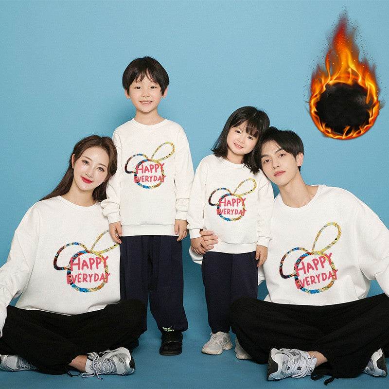 Trend Parent-child Outfit A Family Of Three Mother-daughter Outfit Plus Velvet Thickened Foreign Style Child Hoodie - Mubimart
