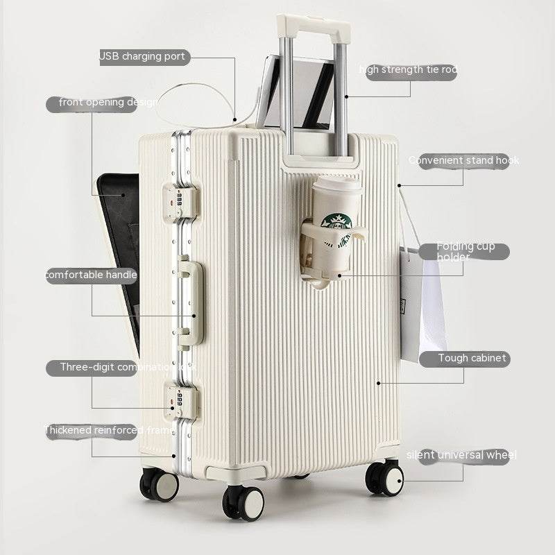 Trolley Aluminum Frame Large Capacity Front Opening Luggage - Mubimart