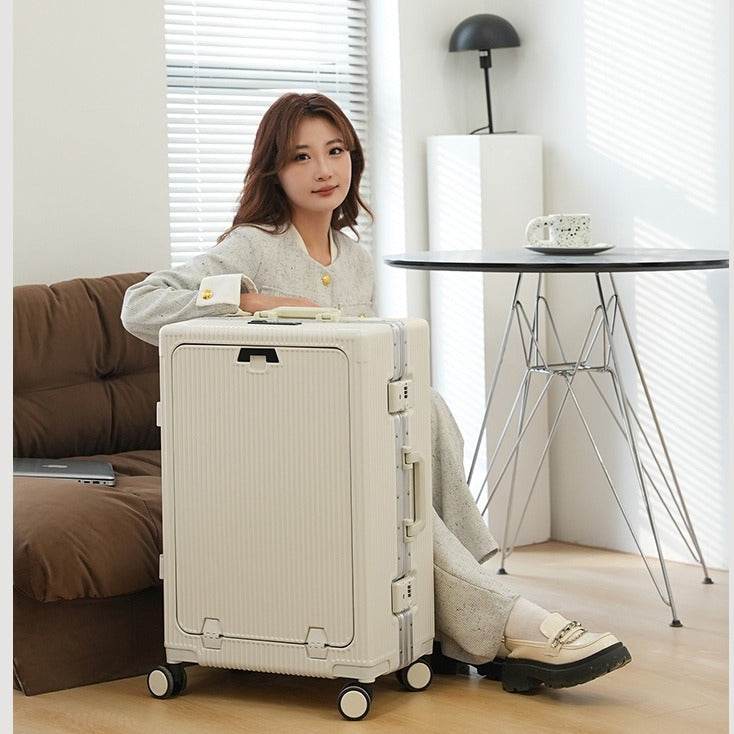 Trolley Aluminum Frame Large Capacity Front Opening Luggage - Mubimart
