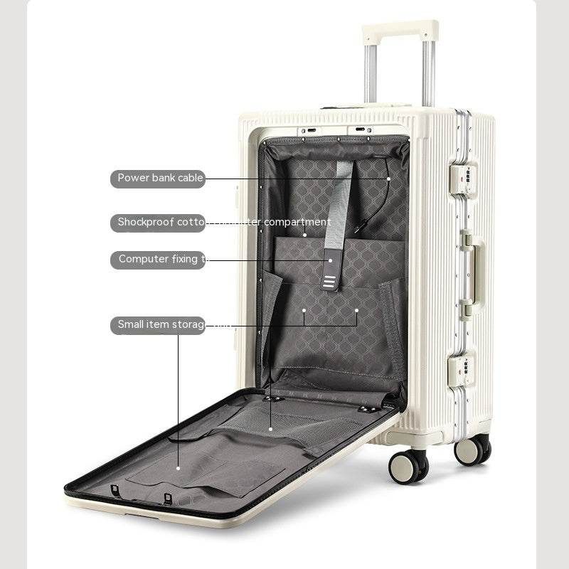 Trolley Aluminum Frame Large Capacity Front Opening Luggage - Mubimart