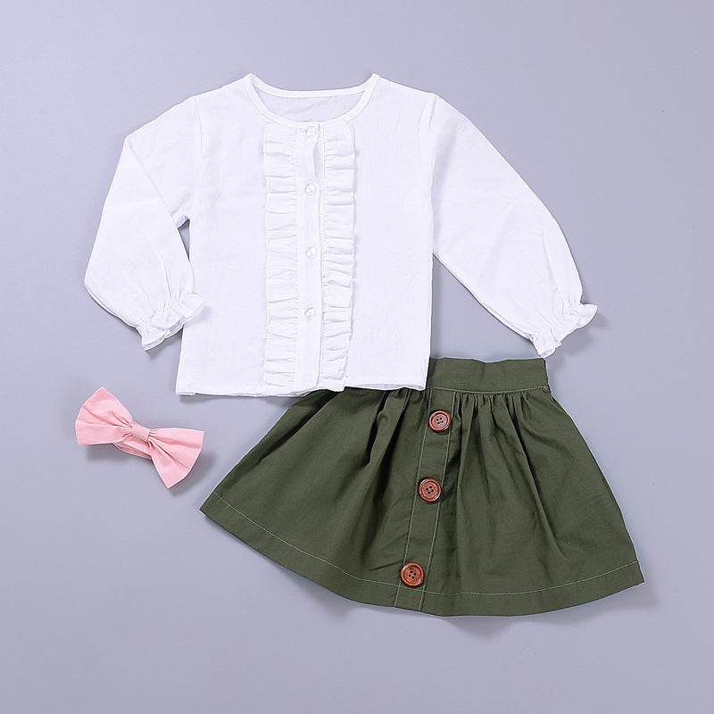 Two-Piece Long-Sleeved Lace Blouse Baby Girl Short Skirt - Mubimart