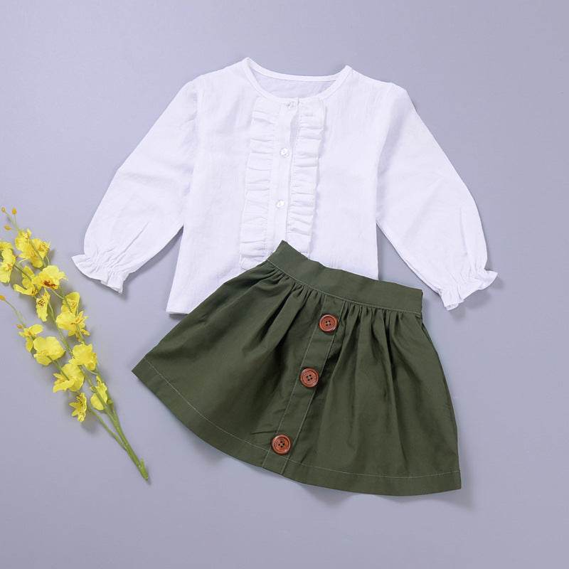Two-Piece Long-Sleeved Lace Blouse Baby Girl Short Skirt - Mubimart