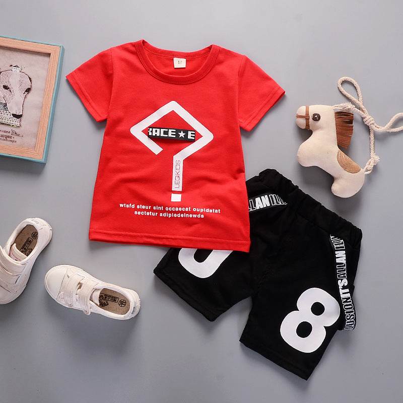 Two-piece Baby Boy Short Sleeve Question Mark Suit - Mubimart