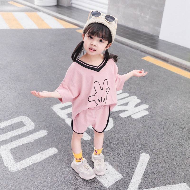 Two-piece Baby Girl Clothing Cartoon Hand T-shirt - Mubimart