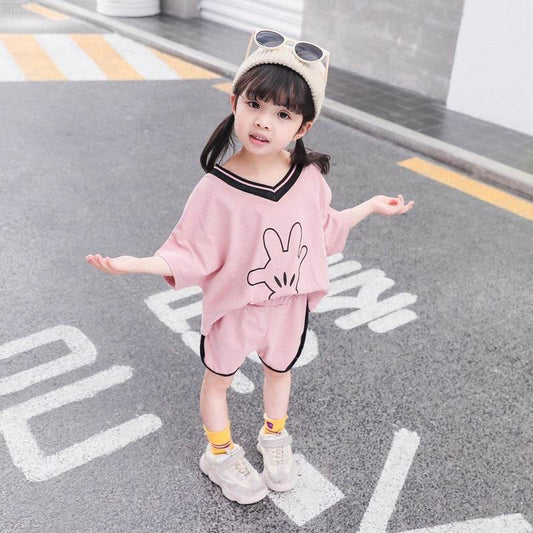 Two-piece Baby Girl Clothing Cartoon Hand T-shirt - Mubimart