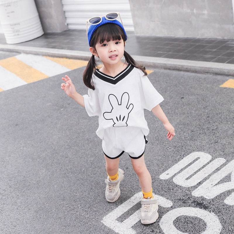 Two-piece Baby Girl Clothing Cartoon Hand T-shirt - Mubimart