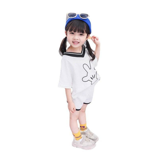 Two-piece Baby Girl Clothing Cartoon Hand T-shirt - Mubimart