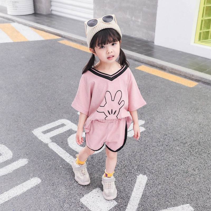 Two-piece Baby Girl Clothing Cartoon Hand T-shirt - Mubimart