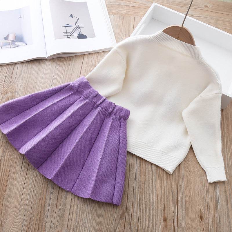 Two-piece Baby Girl Mink Wool Sweater Dress - Mubimart