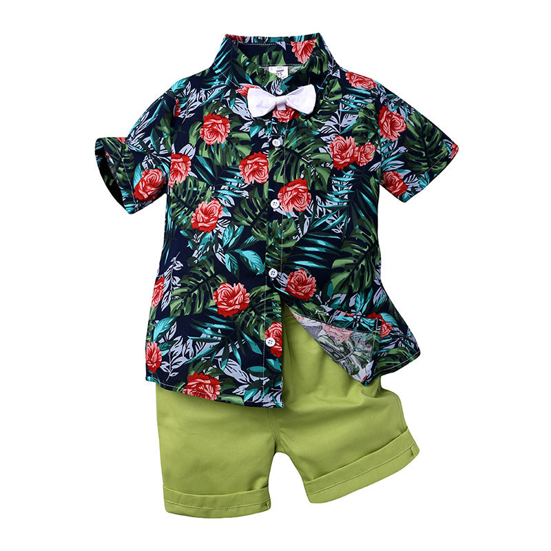 Two-piece boy short sleeve printed shirt - Mubimart -  