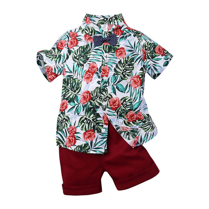 Two-piece boy short sleeve printed shirt - Mubimart -  