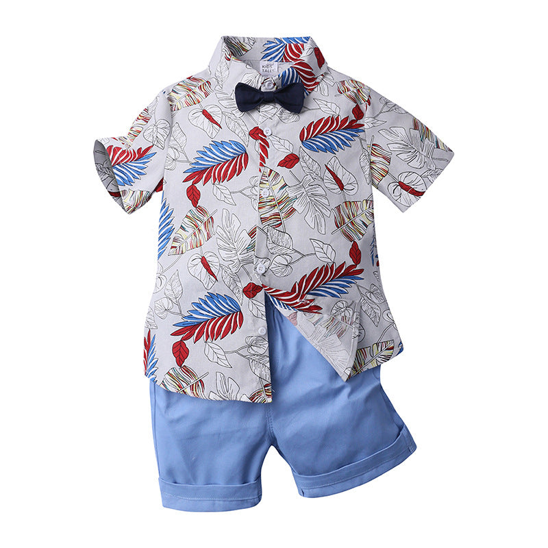 Two-piece boy short sleeve printed shirt - Mubimart -  