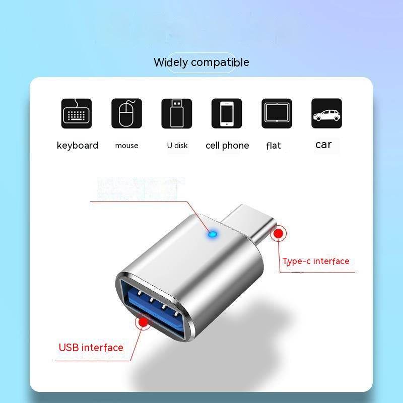 Type-c To Usb30 USB With Indicator Light Mobile Phone Mouse Keyboard Sound Card Car Charger OTG Adapter - Mubimart