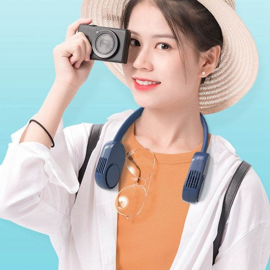 USB Electric Air Neck Fan Bladeless Hanging Neck Fan Air Cooler Outdoor Sports Rechargeable Neckband Fan - Mubimart