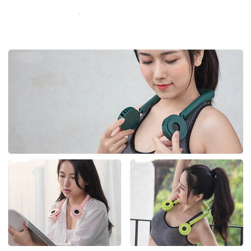 USB Portable Neck Fan Hands-Free Dual Fan 3 Gears Air Cooler - Mubimart