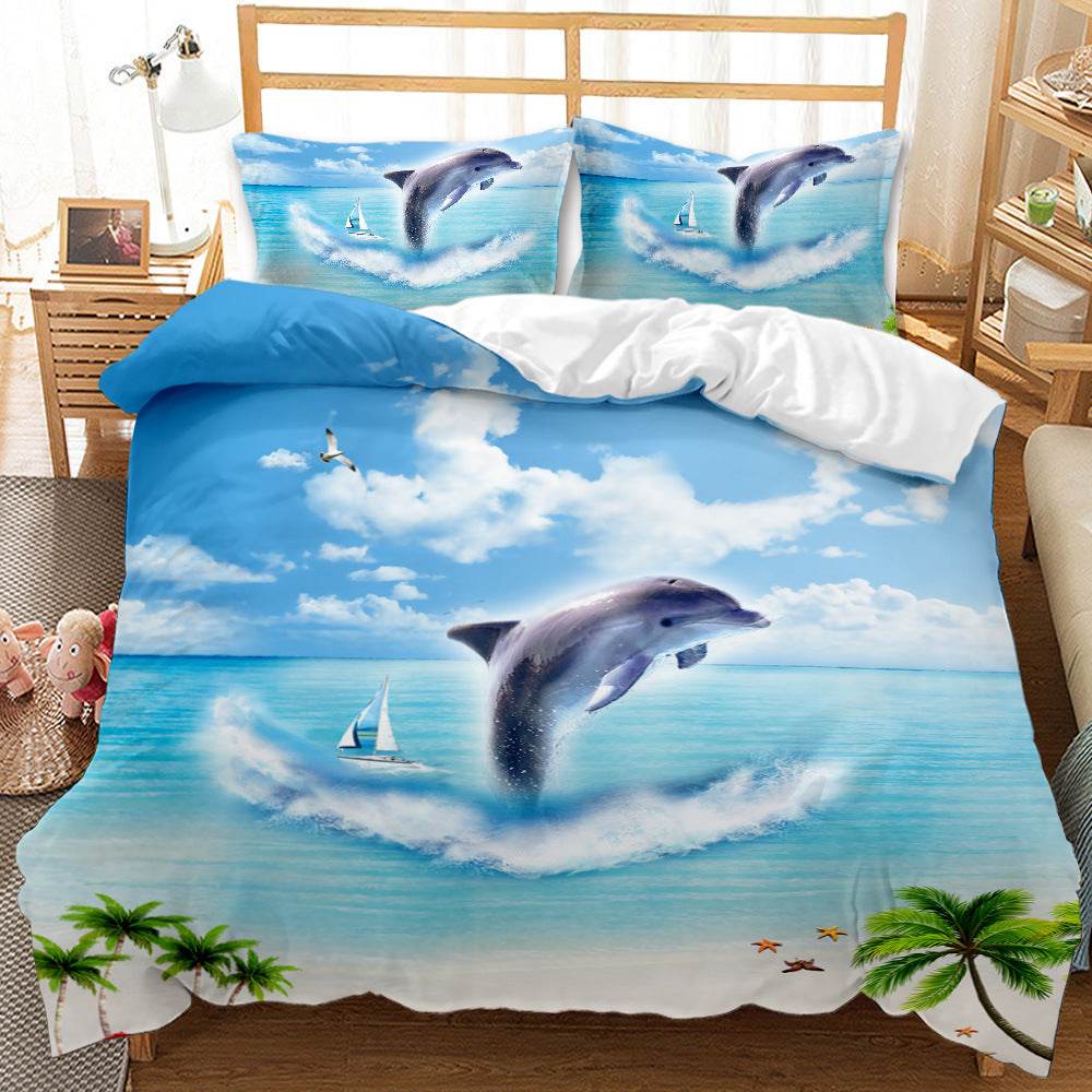 Underwater World Whale Shark Cross-Border Foreign Trade Quilt Cover Three-Piece Set Four-Piece 3D Digital Printing Brushed BeddingSet - Mubimart
