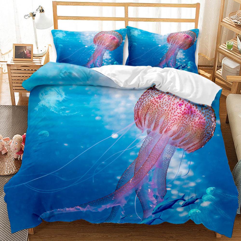 Underwater World Whale Shark Cross-Border Foreign Trade Quilt Cover Three-Piece Set Four-Piece 3D Digital Printing Brushed BeddingSet - Mubimart