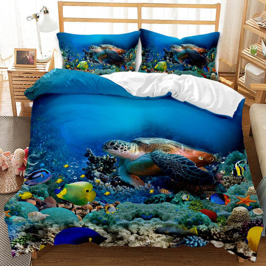 Underwater World Whale Shark Cross-Border Foreign Trade Quilt Cover Three-Piece Set Four-Piece 3D Digital Printing Brushed BeddingSet - Mubimart