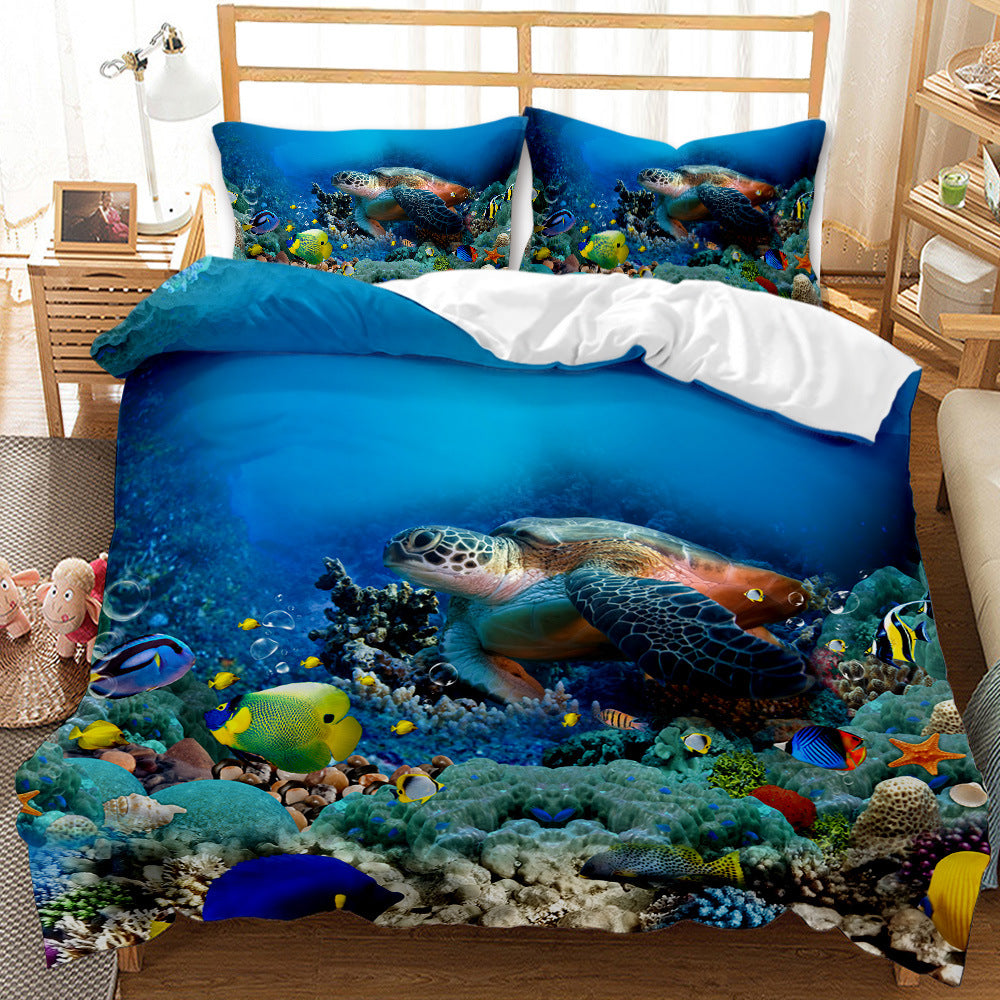 Underwater World Whale Shark Cross-Border Foreign Trade Quilt Cover Three-Piece Set Four-Piece 3D Digital Printing Brushed BeddingSet - Mubimart - Bedding Set 