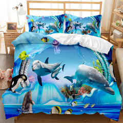 Underwater World Whale Shark Cross-Border Foreign Trade Quilt Cover Three-Piece Set Four-Piece 3D Digital Printing Brushed BeddingSet - Mubimart -  