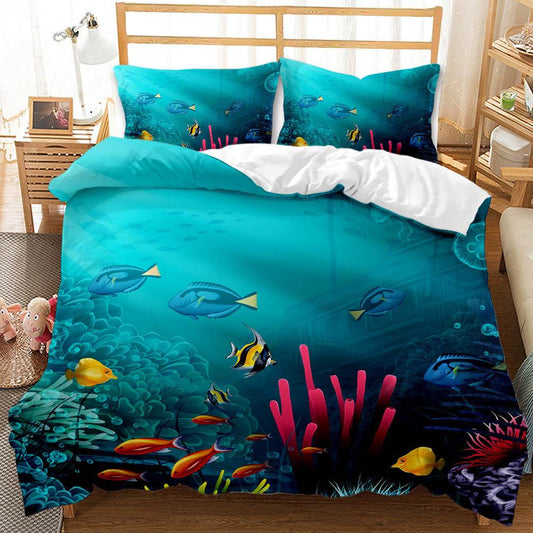 Underwater World Whale Shark Cross-Border Foreign Trade Quilt Cover Three-Piece Set Four-Piece 3D Digital Printing Brushed BeddingSet - Mubimart