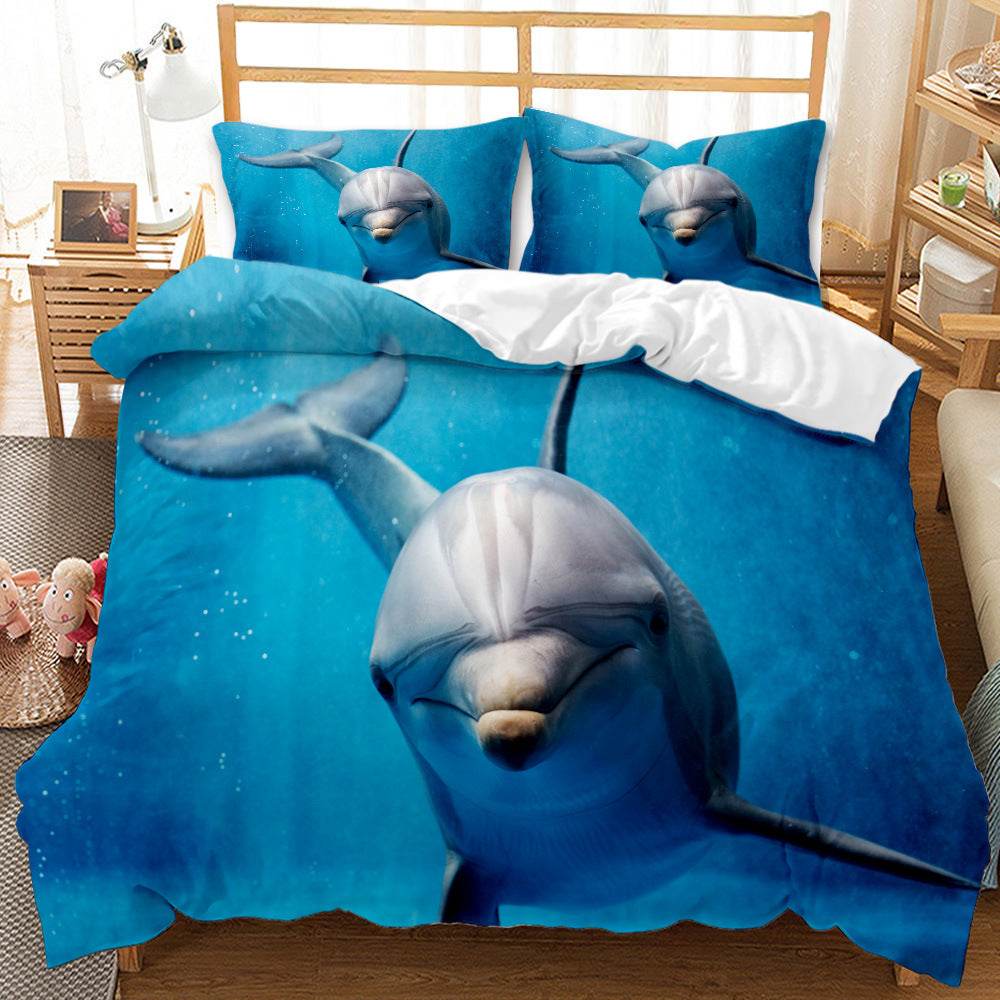 Underwater World Whale Shark Cross-Border Foreign Trade Quilt Cover Three-Piece Set Four-Piece 3D Digital Printing Brushed BeddingSet - Mubimart