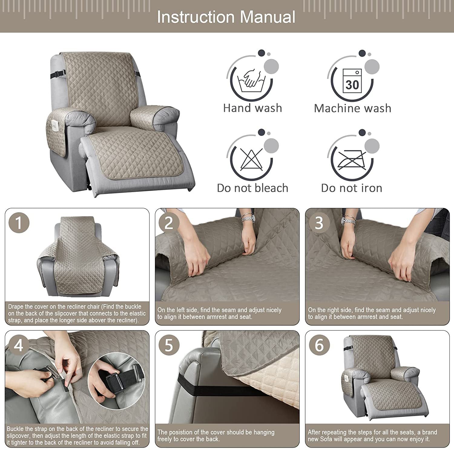 Universal Recliner Sofa Cover Integrated Sofa Slipcover Anti-fouling Waterproof - Mubimart -  