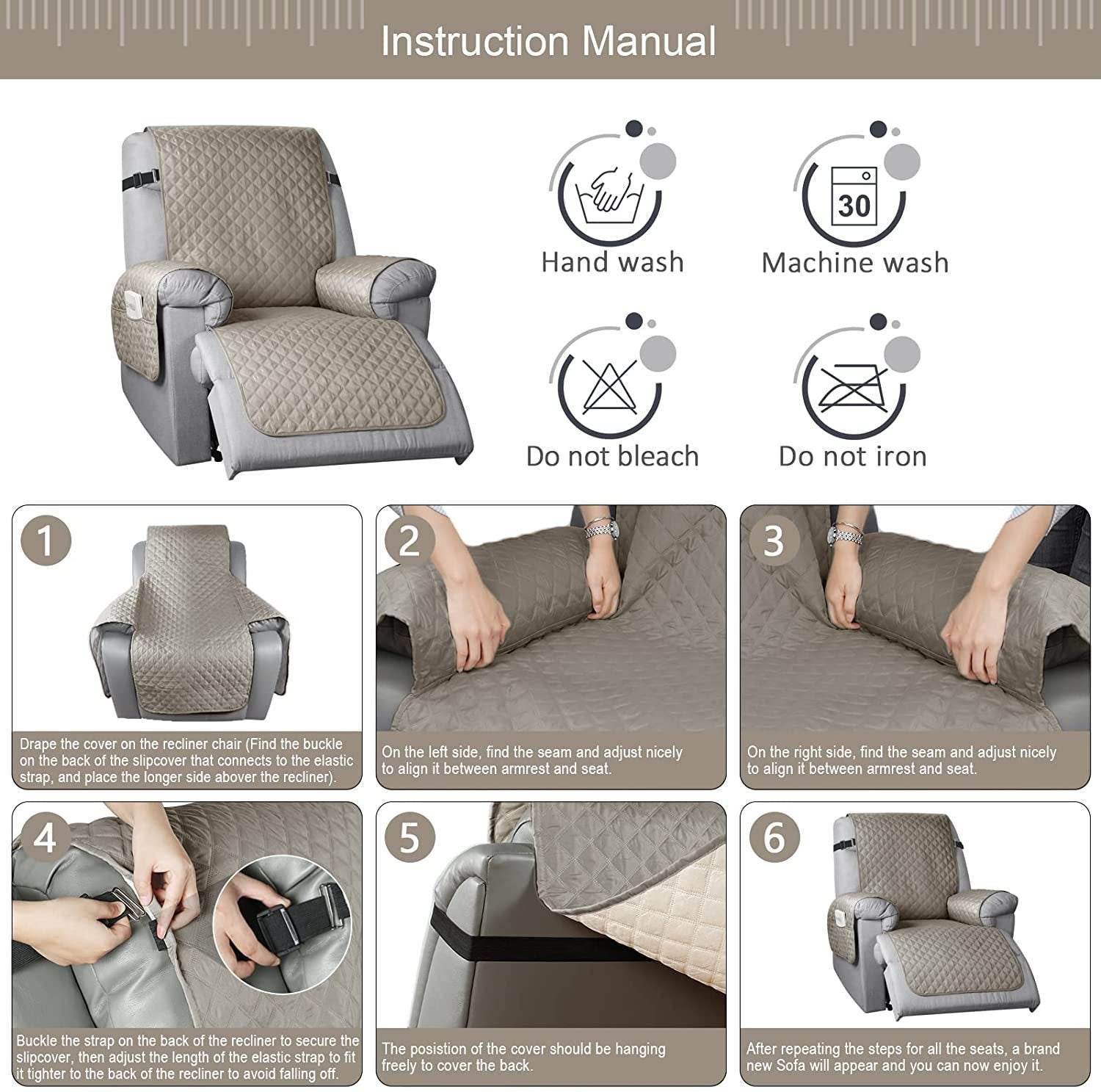 Universal Recliner Sofa Cover Integrated Sofa Slipcover Anti-fouling Waterproof - Mubimart
