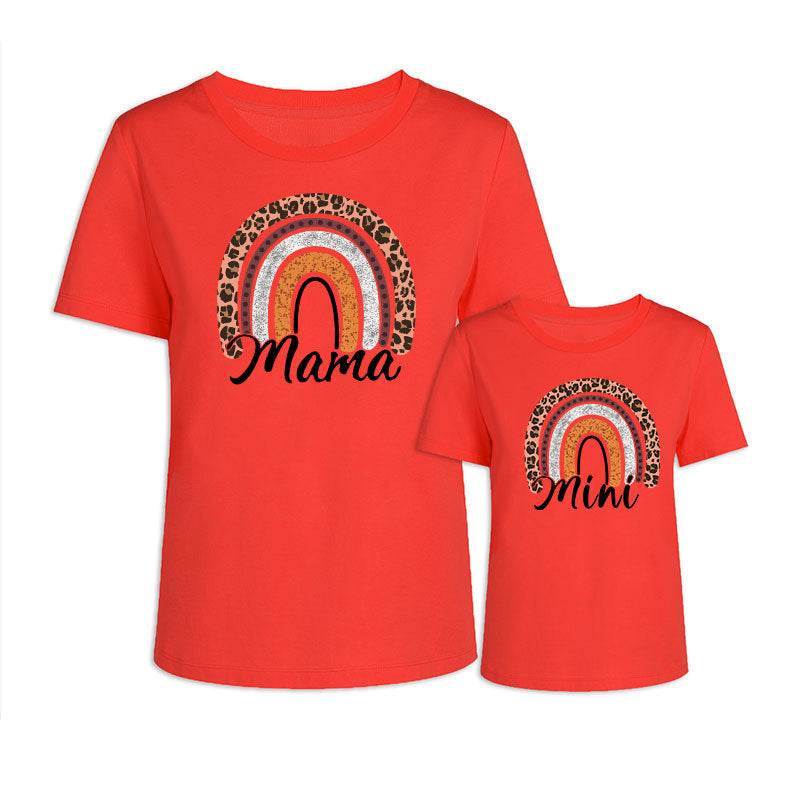 Valentine's Day Mother-daughter Matching Outfit Mom And Daughter European And American Summer Casual Trend New Rainbow Letter Print Short-sleeve - Mubimart