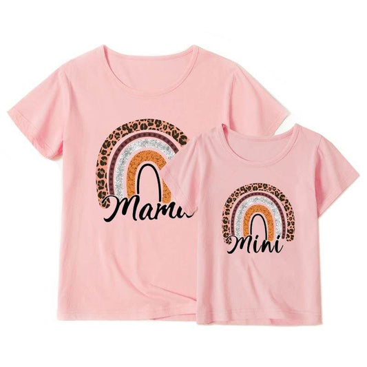 Valentine's Day Mother-daughter Matching Outfit Mom And Daughter European And American Summer Casual Trend New Rainbow Letter Print Short-sleeve - Mubimart
