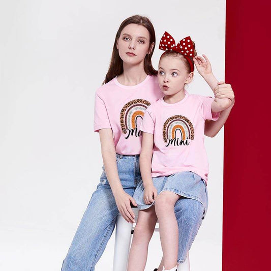 Valentine's Day Mother-daughter Matching Outfit Mom And Daughter European And American Summer Casual Trend New Rainbow Letter Print Short-sleeve - Mubimart