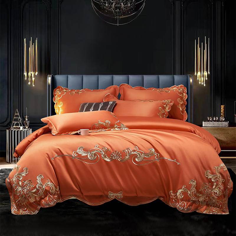 Velvet Four-piece Set Solid Color Embroidered Quilt Set Bed Sheet - Mubimart
