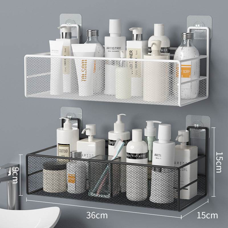 Wall-Mounted Bathroom Shelf No Drill Shower Shampoo Organizer Toilet Accessories - Mubimart