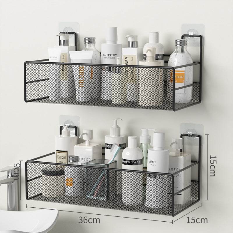 Wall-Mounted Bathroom Shelf No Drill Shower Shampoo Organizer Toilet Accessories - Mubimart