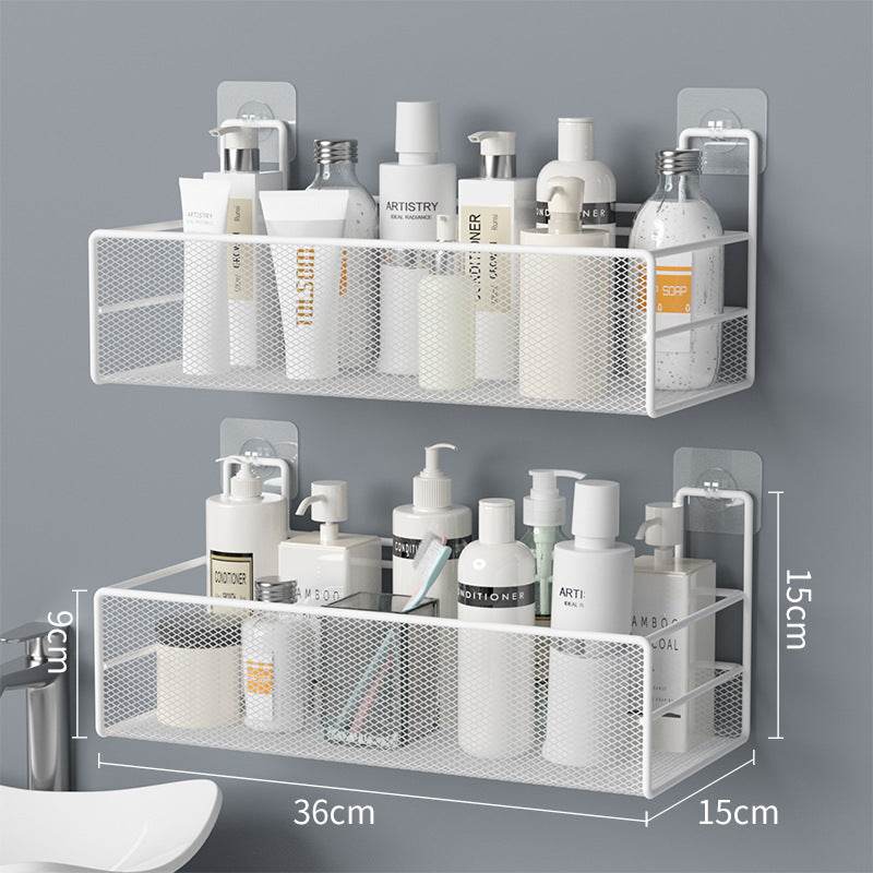 Wall-Mounted Bathroom Shelf No Drill Shower Shampoo Organizer Toilet Accessories - Mubimart