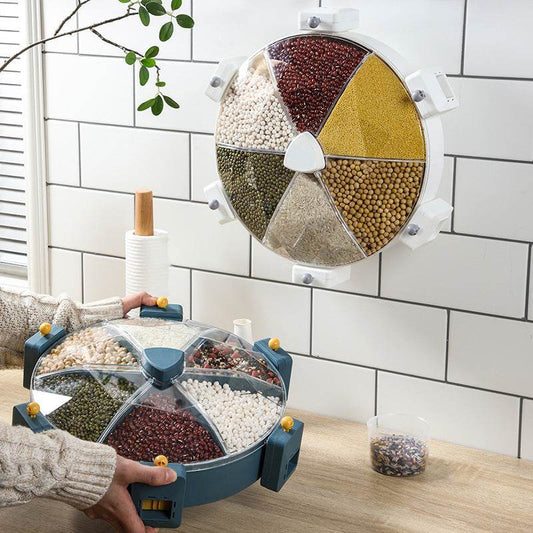 Wall-Mounted Grain Dispenser Compartments Dry Food Dispenser Rotating Cereal For Kitchen Gadget - Mubimart
