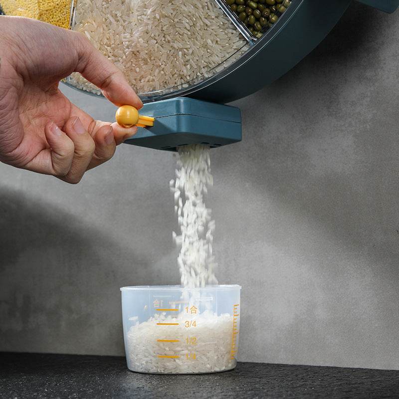 Wall-Mounted Grain Dispenser Compartments Dry Food Dispenser Rotating Cereal For Kitchen Gadget - Mubimart