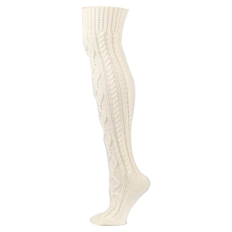 Warm Solid Color Knitted Jacquard Stockings - Mubimart