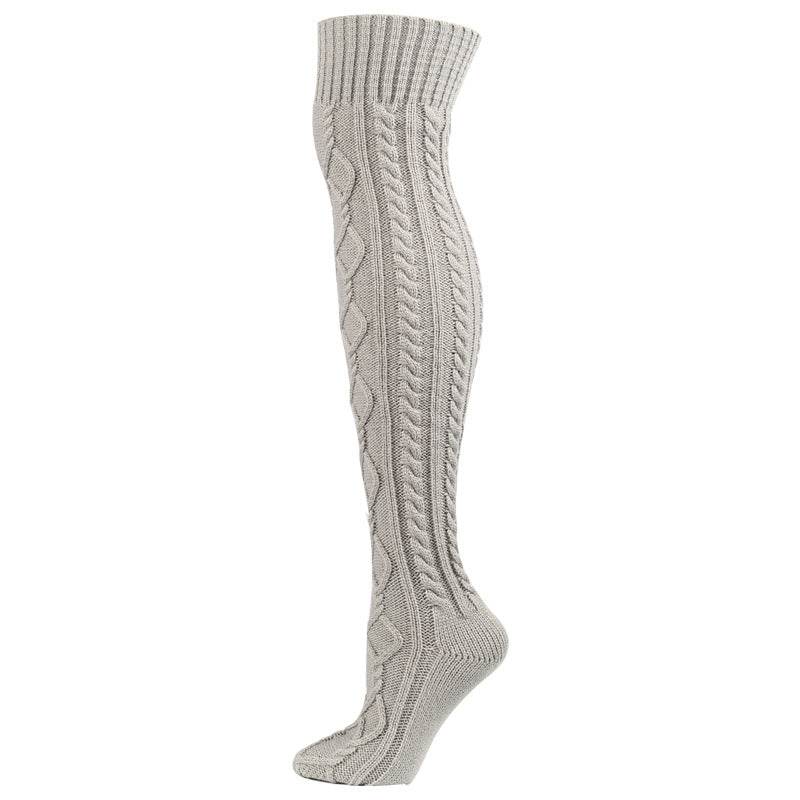 Warm Solid Color Knitted Jacquard Stockings - Mubimart