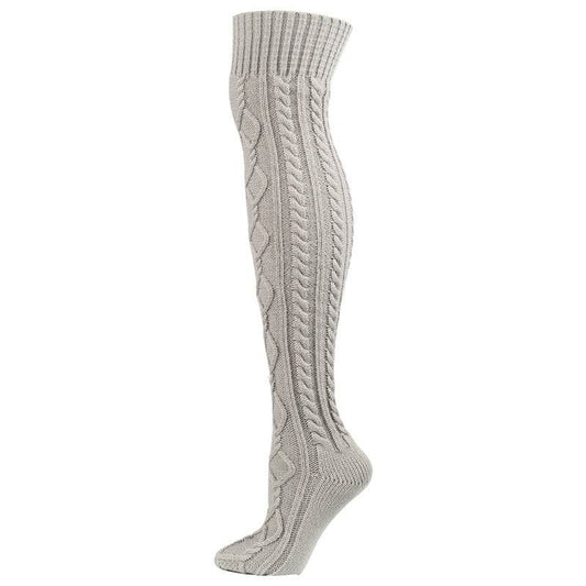 Warm Solid Color Knitted Jacquard Stockings - Mubimart
