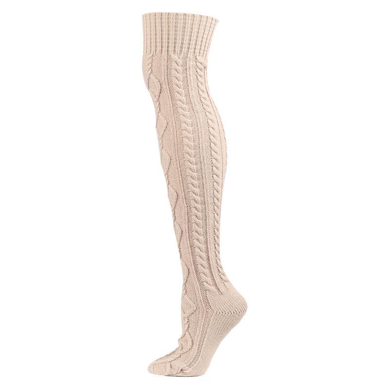 Warm Solid Color Knitted Jacquard Stockings - Mubimart