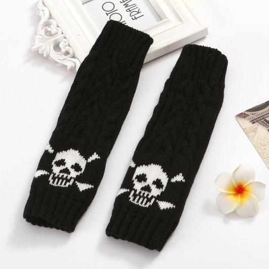 Warm Twisted Skull Knit Short Gloves With Wool - Mubimart