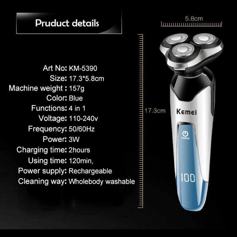 Washable Rotary Three-blade Electric Razor Men's Professional Razor - Mubimart
