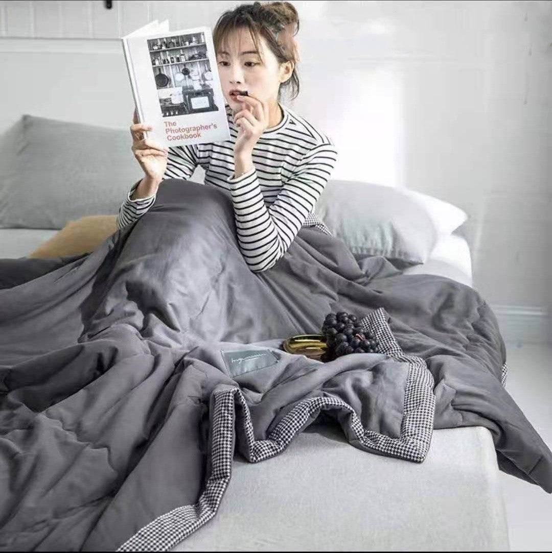 Washed Cotton Summer Quilt Houndstooth Summer Quilt Air Conditioning Quilt Simple Plain Gift Summer Cool Quilt - Mubimart