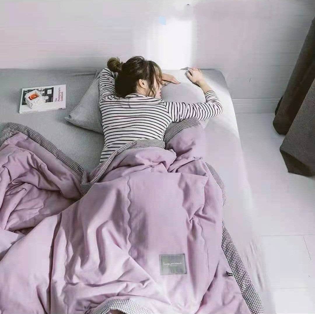 Washed Cotton Summer Quilt Houndstooth Summer Quilt Air Conditioning Quilt Simple Plain Gift Summer Cool Quilt - Mubimart